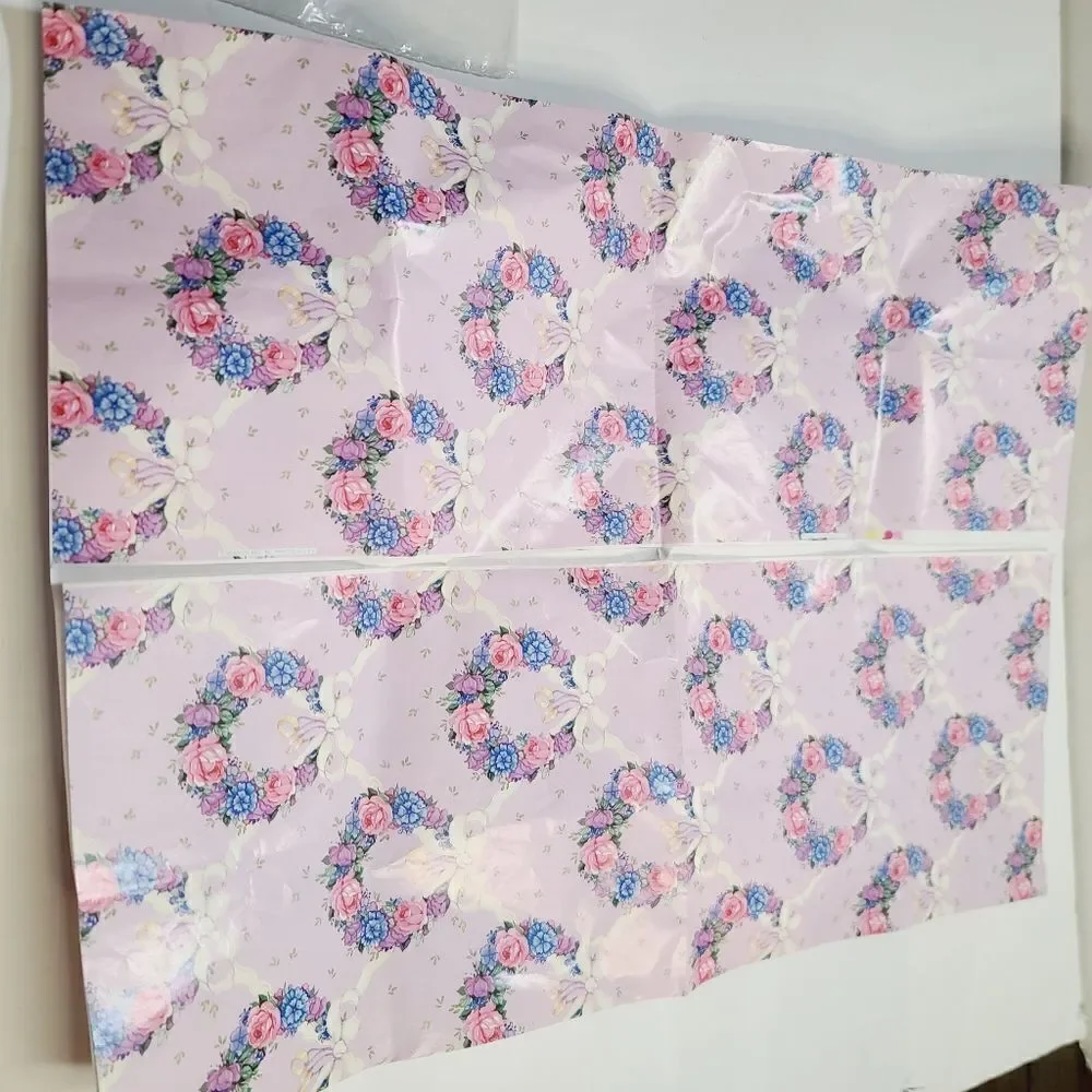 Vintage 80s 90s Forget Me Not Kawaii Pastel Floral Ribbon Gift Wrap